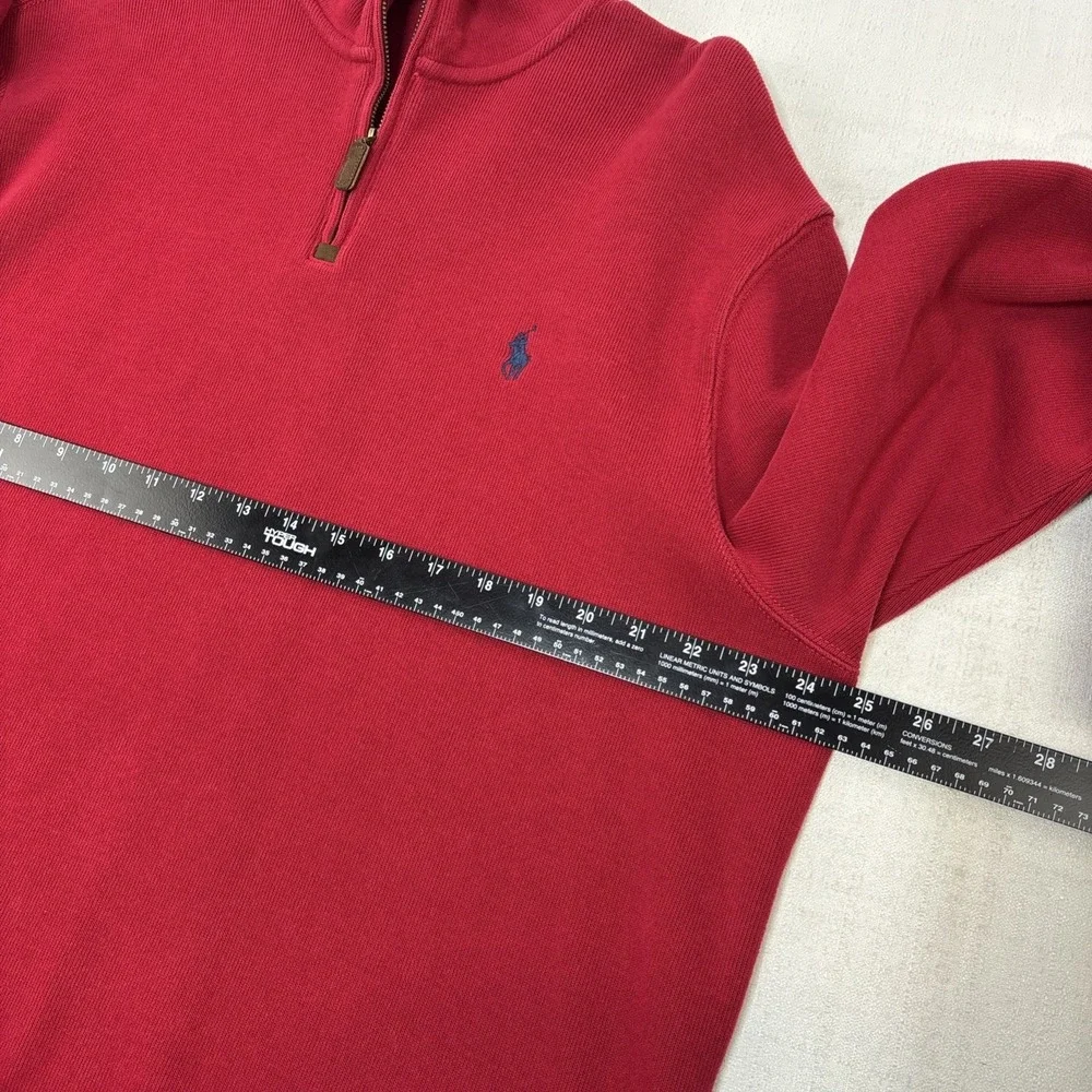 Polo Ralph Lauren Mens XL Red 100% Cotton 1/4‎ Zip Pullover Sweater Blue Pony
